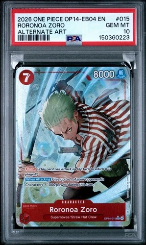 Roronoa Zoro OP14-015 Rare-Alt Art One Piece Card Game Azure Sea’s Seven PSA 10
