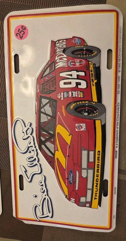 1996 NASCAR BILL ELLIOTT McDONALD'S CAR # 94 BOOSTER License Plate