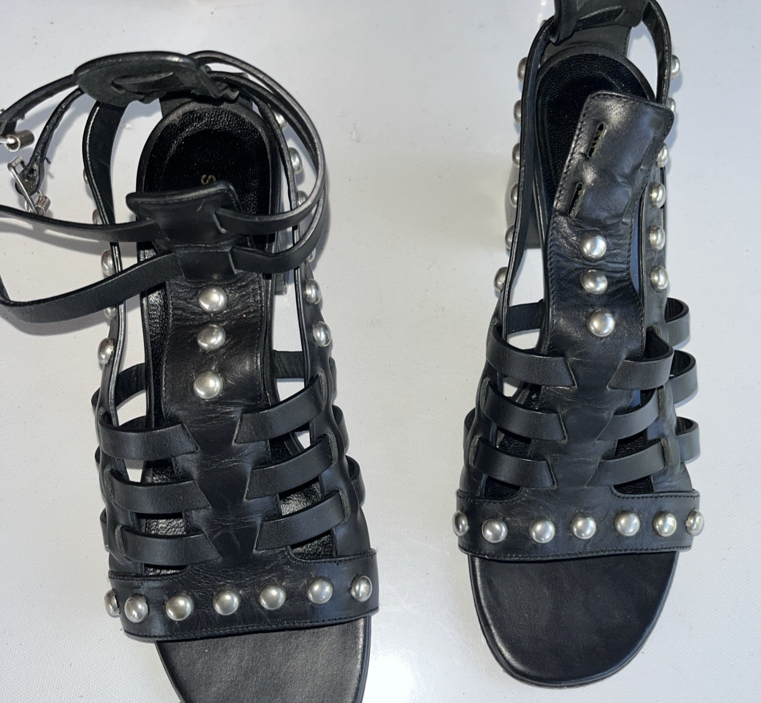 SAINT LAURENT tacchi gladiatore borchie pelle intrecciata nero taglia 37 5 Boho Luxe