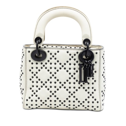 Dior Mini Ultra Matte Calfskin Cannage Studded Supple Lady Satchel White