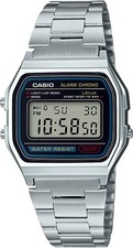 Image of Casio Classic A158WA-1JH Digital Black Face Stainless Steel Vintage Watch New