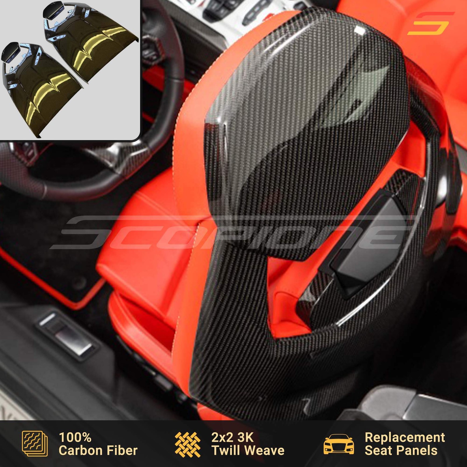Scopione Carbon Fiber Seat Covers Back Panels Trim Set for Lamborghini Aventador