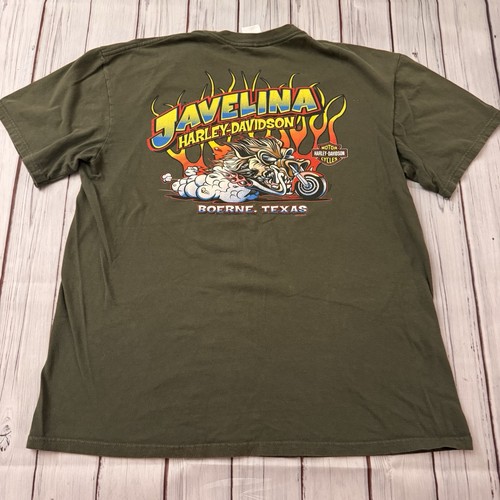 Harley-Davidson, Harley Davidson Javelina Boerne TX Eagle Shirt Mens XL Green 2012 Vintage