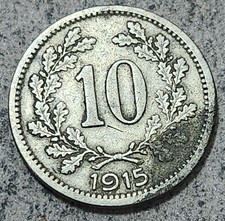 AUSTRIAN EMPIRE / TEN (10) HELLER COIN 1915 (EMPEROR FRANZ JOSEPH I / WARTIME)