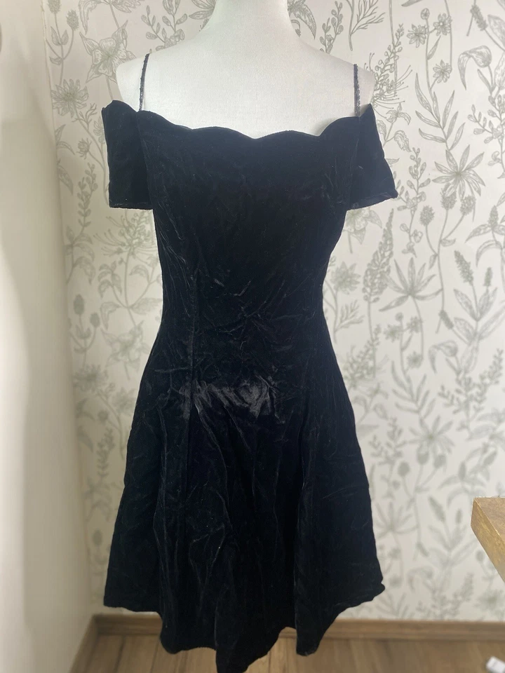Vintage Roberta Black Cocktail Short Dress Size 13/14 Velvet - Image 2 of 4