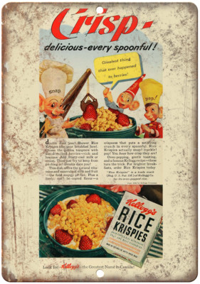 Crisp Kellogg's Rice Krispies 12'' x 9'' Reproduction Metal Sign N263