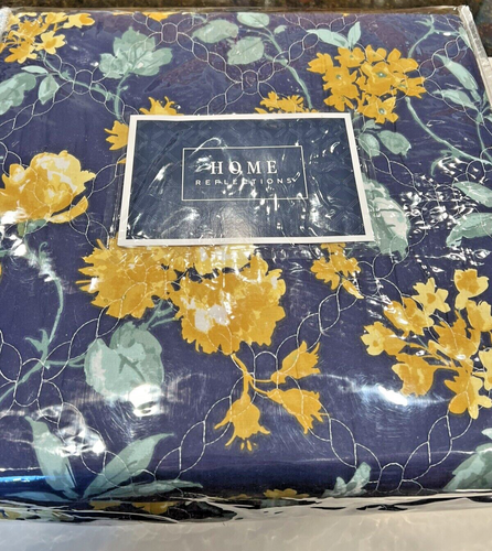 Home Reflections 3 Piece Queen Size Quilt Set Navy Blue Floral New Old Stock - Picture 6 of 8
