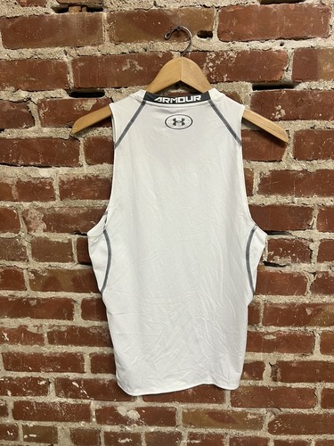 Men’s Under Armour Heatgear Sleeveless Compression Shirt White Medium - Picture 2 of 3
