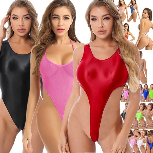 DE Damen Glossy Body Ärmellose Stringbody High Cut Overall Unterhemden Clubwears - Bild 6 von 216