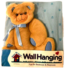 NIP Sealed Infantino Make My Room Wall Hanging Plush Teddy Bear Brown  Blue VTG