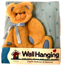 NIP Sealed Infantino Make My Room Wall Hanging Plush Teddy Bear Brown & Blue VTG