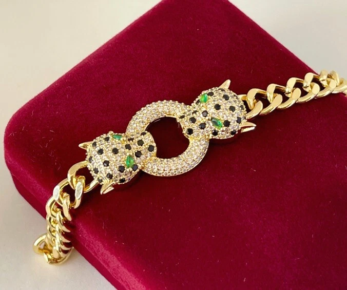 Luxus Panther Panzerkette Armband Zirkonia 585er Gold 14K vergoldet 17,5-21,5cm - Bild 3 von 4