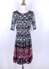 Danny & Nicole Short Sleeve Lace Dress Size 8 Black Maroon Ombre Pattern Ruffle