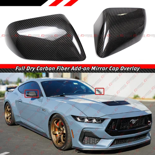 FOR 24-25 FORD MUSTANG DRY CARBON FIBER SIDE MIRROR COVER CAP OVERLAY W/O LIGHT