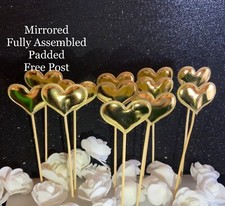 Mothers Day 24 x Mirrored Padded Hearts Cake Cupcake Toppers Food Flags