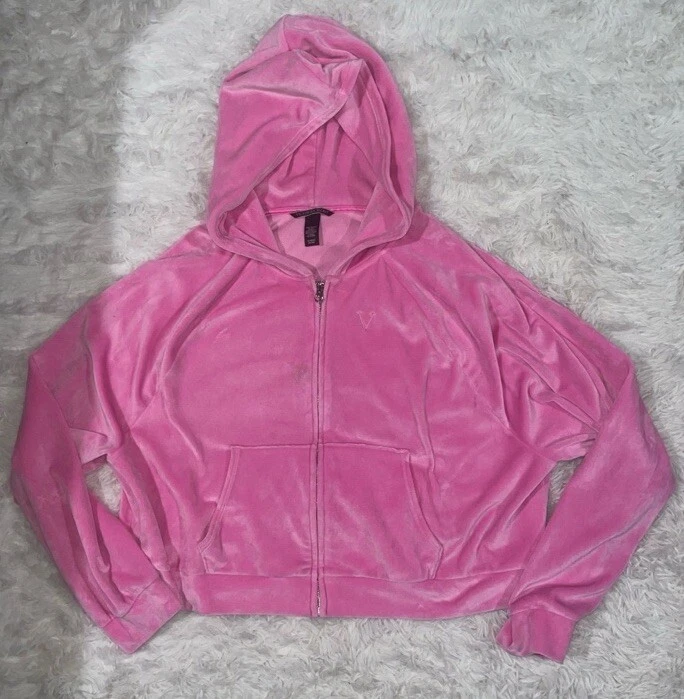 UNDERCOVER Giacca donna Victoria's Secret rosa velluto morbido full zip cappuccio taglia XL