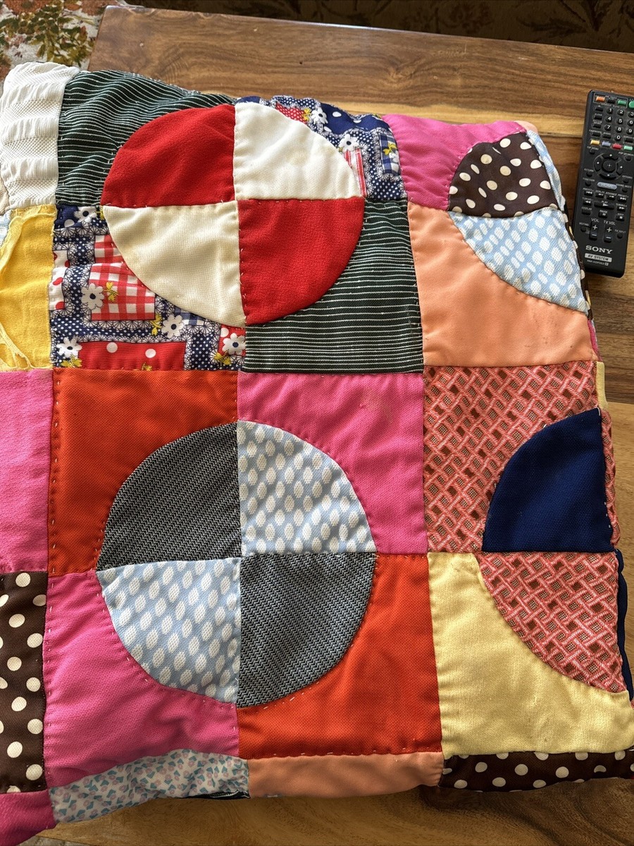 Quilt Vintage Polyester Patchwork Hand Quilting Multi Color 70” X