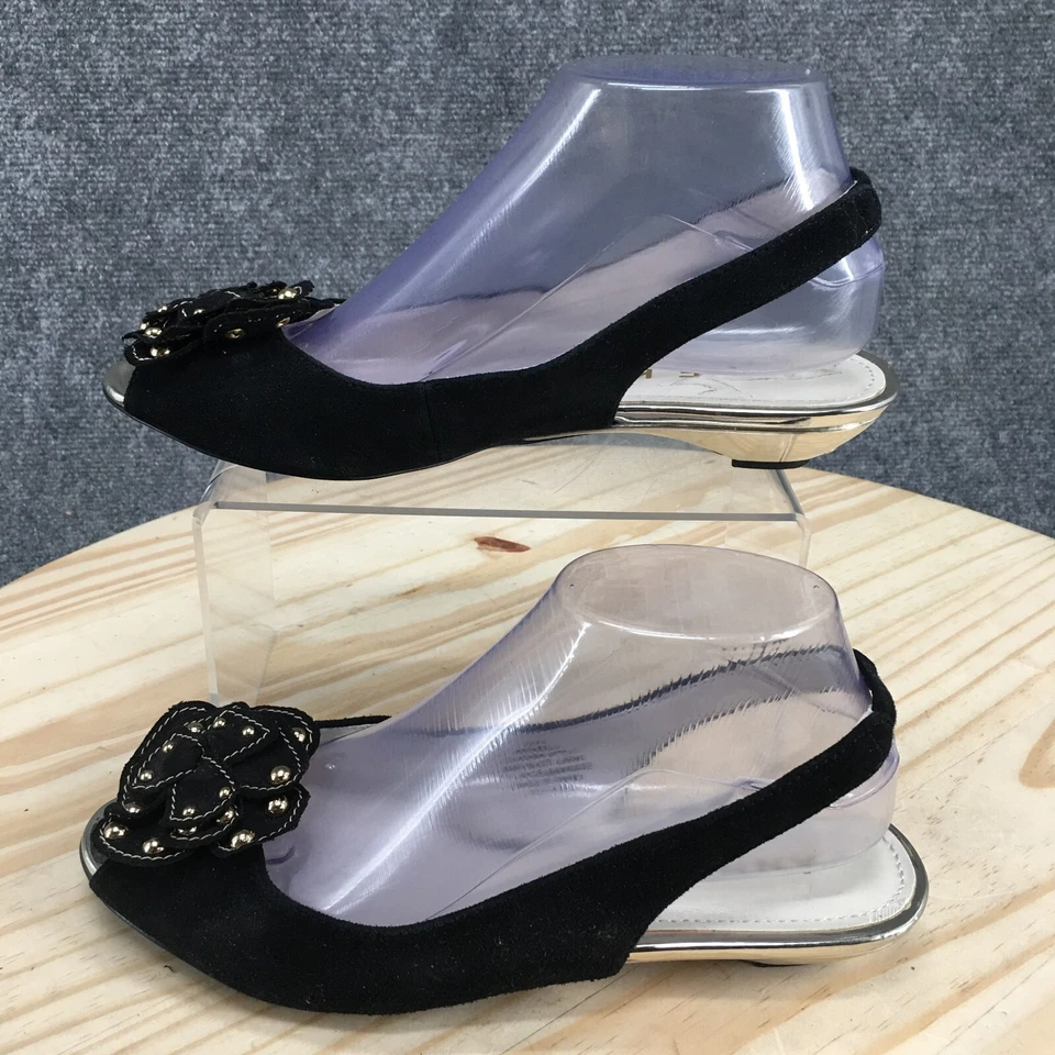 Anne Klein 凉鞋女式 7.5 Farrah 露跟黑色皮革一脚蹬楔形高跟鞋 — 第 2/4 张图片