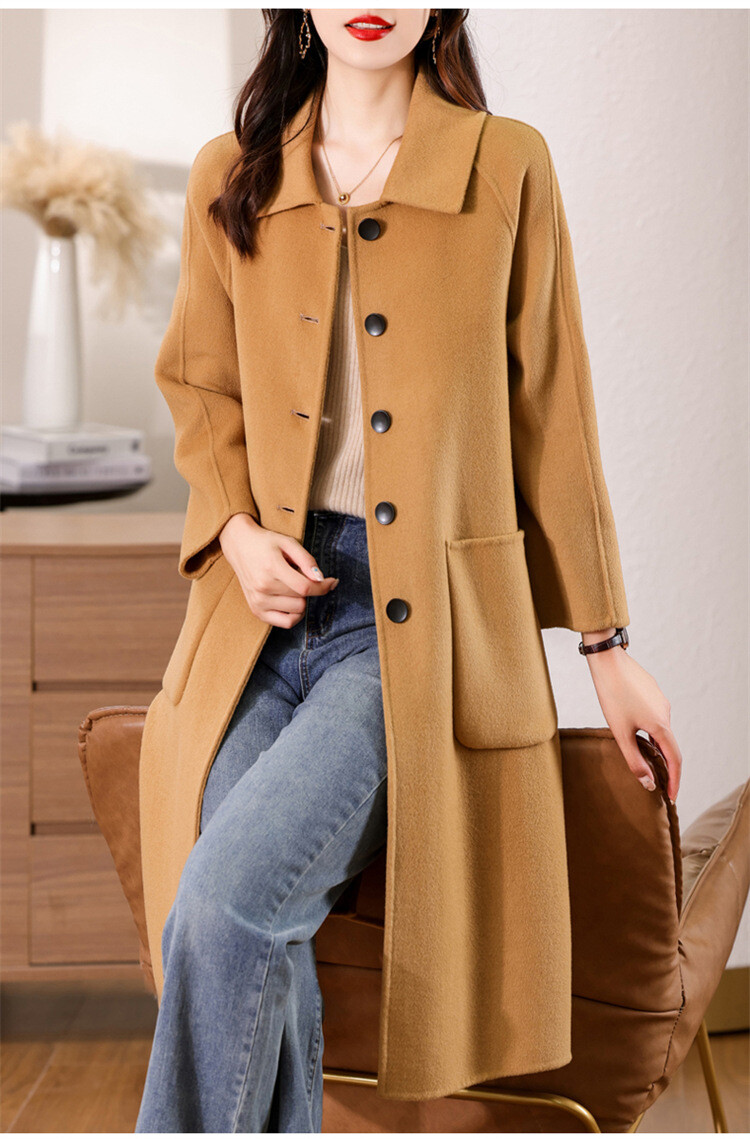 Autumn Womens Single Breasted 100% Wool Mid Long Trench Coat