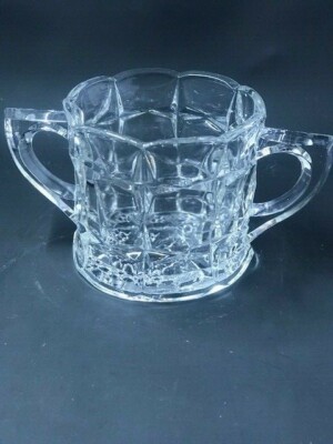 Vintage Sugar Bowl with double Handles, Grapes and Leaves embossed in bottom, Be