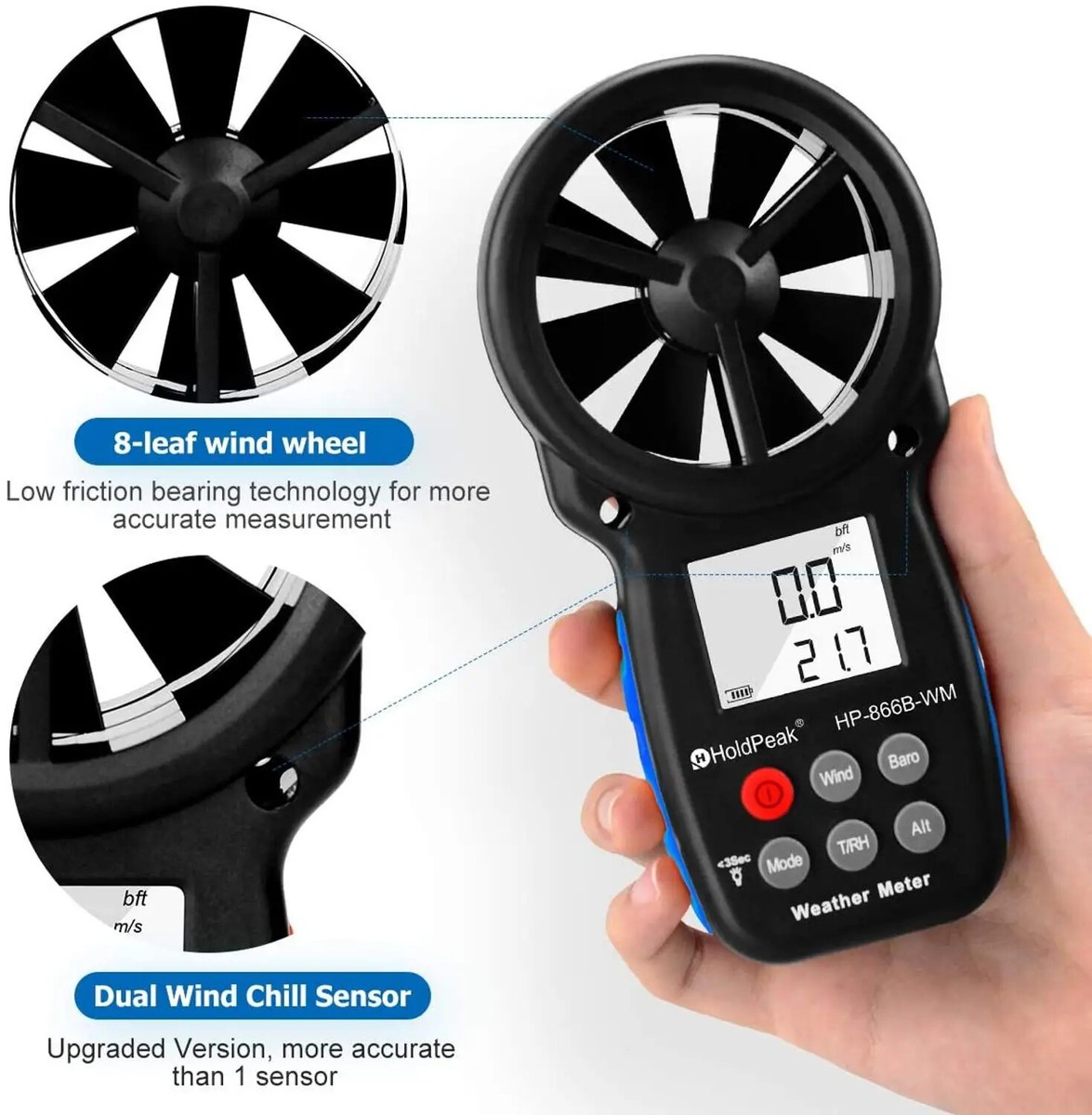 Digital Thermometer Handheld Anemometer For Sale HOLDPEAK 6000-WM-APP ...