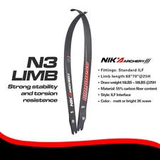 NIKA ARCHERY N3 Progress Series CarbonFiber Limbs 70" Recurve Bow Limb big logo