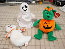 TY Beanie Baby Lot Of 3 Spooky the Ghost, Pumpkin, & Sheets the Ghost Bear