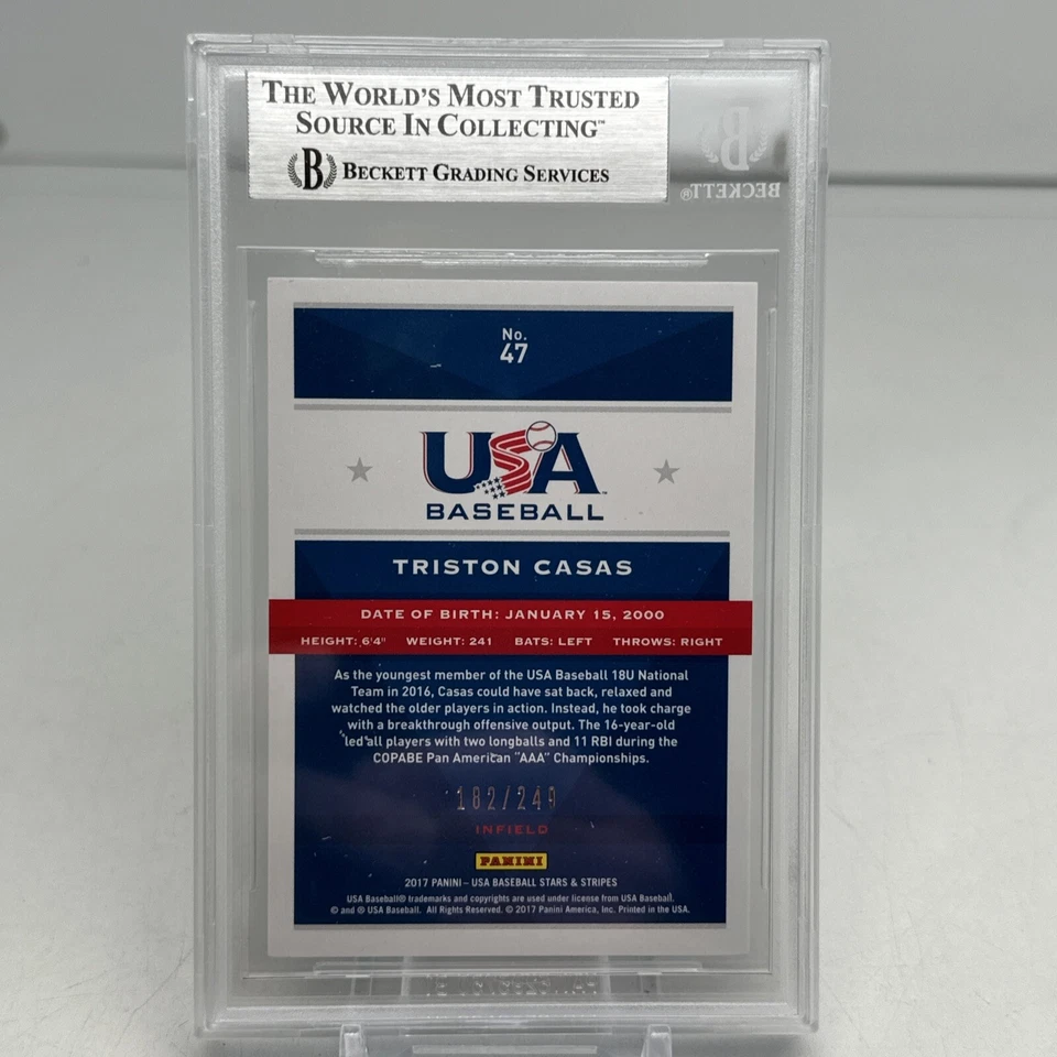 2017 Stars & Stripes Triston Casas 47 Ruby Longevity /249 Red Sox BAS Slab Auto - Image 4 of 4