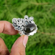 Wedding Gift For Her 925 Silver Natural Labradorite Promise Adjustable Ring
