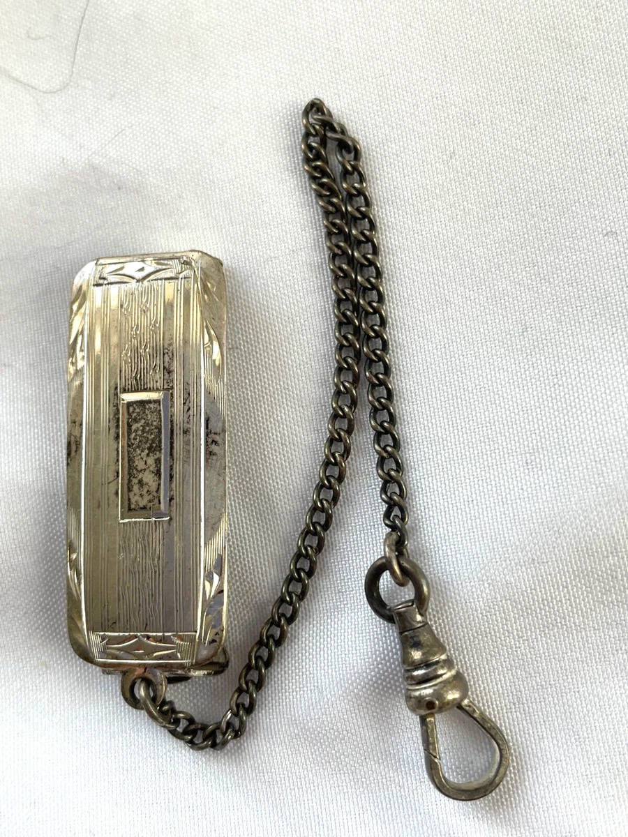 VINTAGE ANTIQUE STERLING SILVER 10K GOLD ART DECO MENS BELT LOOP WATCH  CHAIN J