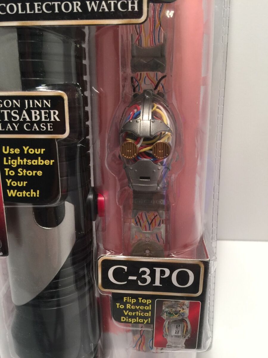 Star Wars Episode 1 Collector Watch C-3PO Qui-Gon Jinn Lightsaber Display  Case