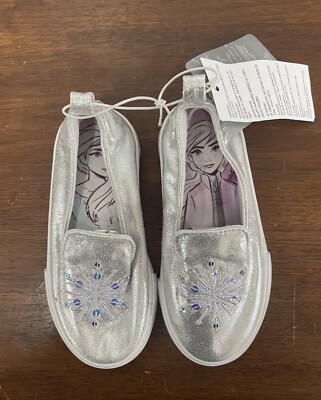 Disney Kids Girls Frozen Elsa Anna Sequin Snowflake Slip-On Sneakers Silver  Sz