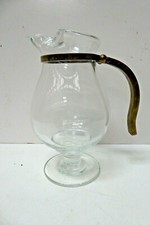 VINTAGE BRASS HANDLE STEM BASE GLASS WATER JUG
