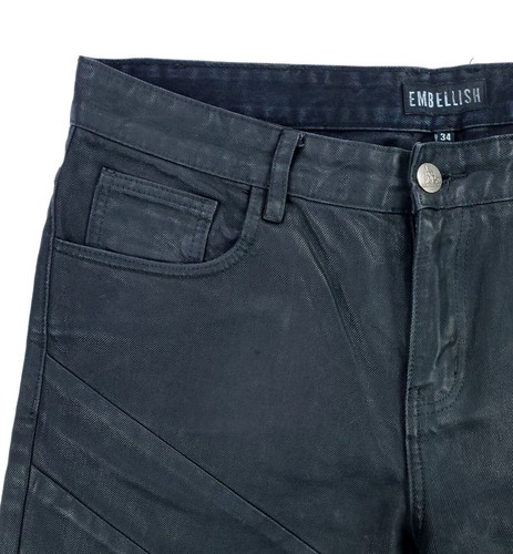 Pantalones de mezclilla ajustados de diseñador recubiertos de motociclista 34 x 34 embellecedores para hombre - Imagen 4 de 13