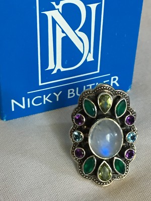 NICKY BUTLER MOONSTONE AMETHYST BLUE TOPAZ MULTI GEMSTONES SILVER RING 7    MG