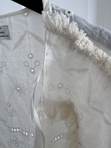 Zara TRF Size M White Fringed 100% Cotton Long Sleeve Crochet Wrap Top Blouse - Picture 11 of 24