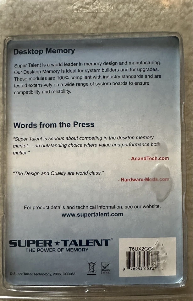 NEW! Super Talent PC-5300 Memory (T6UX2GC5) 2GB (2 X 1GB) - Image 2 of 2