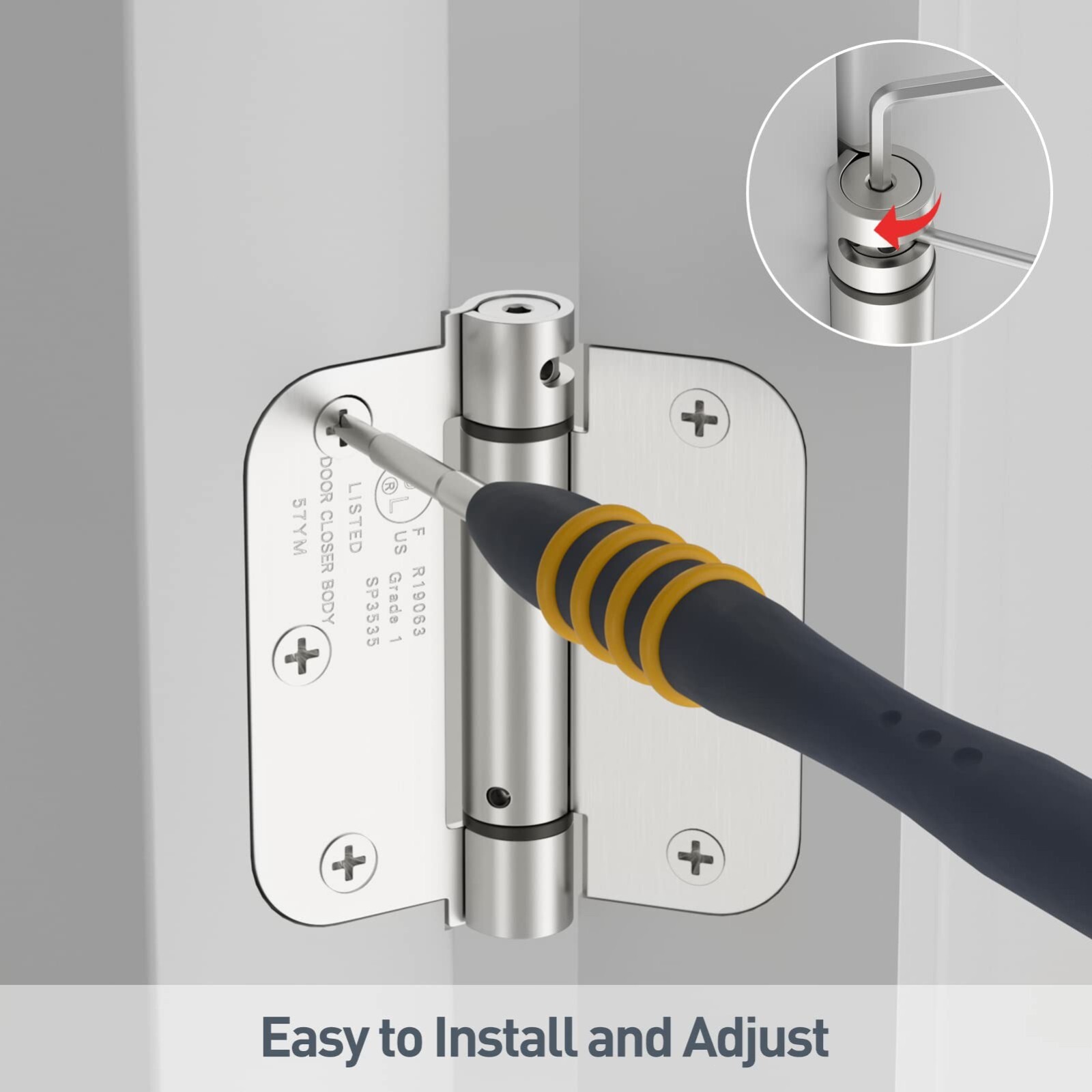 Self Closing Door Hinges 3.5 Inch, Spring Loaded Hinges, Brushed Nickel, 2 Pack