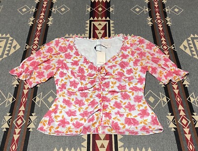 Cinq à Sept Kimberly Puff Sleeve Top Blouse Womens M Ocean Mist M3