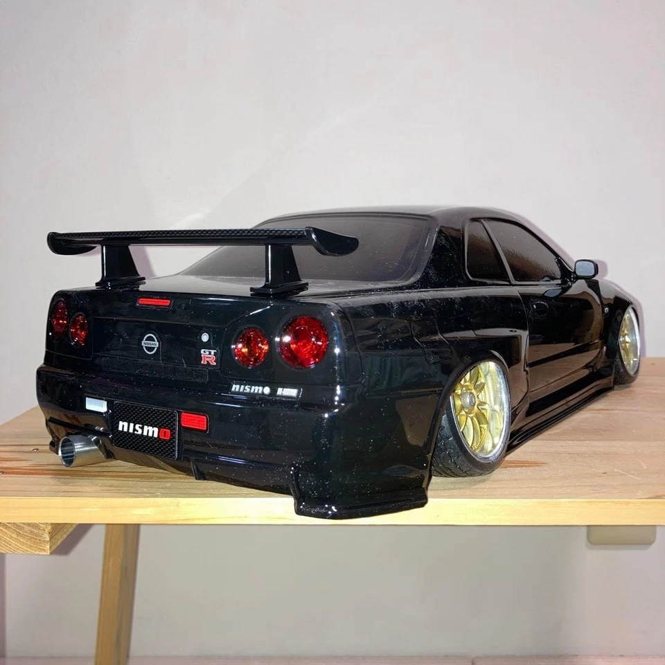 Tamiya GT-R R34 RC solo carrozzeria auto 1/10 nero parti fittizie... - Immagine 3 di 4