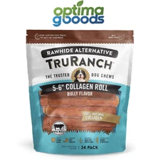 TruRanch Collagen 6" Bully Rolls 24 Ct Natural Dog Chews Treats Long Lasting.