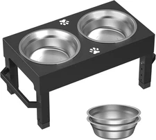 Elevated Dog Bowls, 4 Height Adjustable Raised Bowl Stand with 2 black 