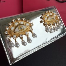 Schiaparelli Mirror Leather Bag Clutch Pearl Crystal Eyes. with box