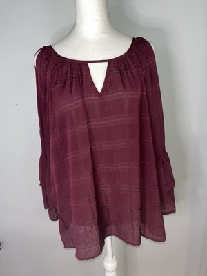 XL Women s By & By Cold Shoulder Maroon Red Blouse Cut Out Detail Flowy Sleeves