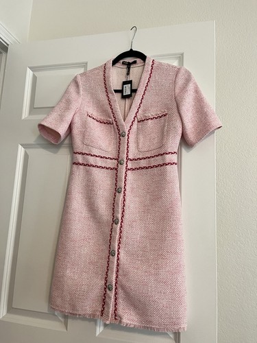 Maje Rirose Tweed Minikleid rosa Kurzarm Gr. 36 NEU