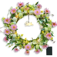 DR.DUDU 19 Inch Easter Wreath – Lighted Easter Decorations for Home with T