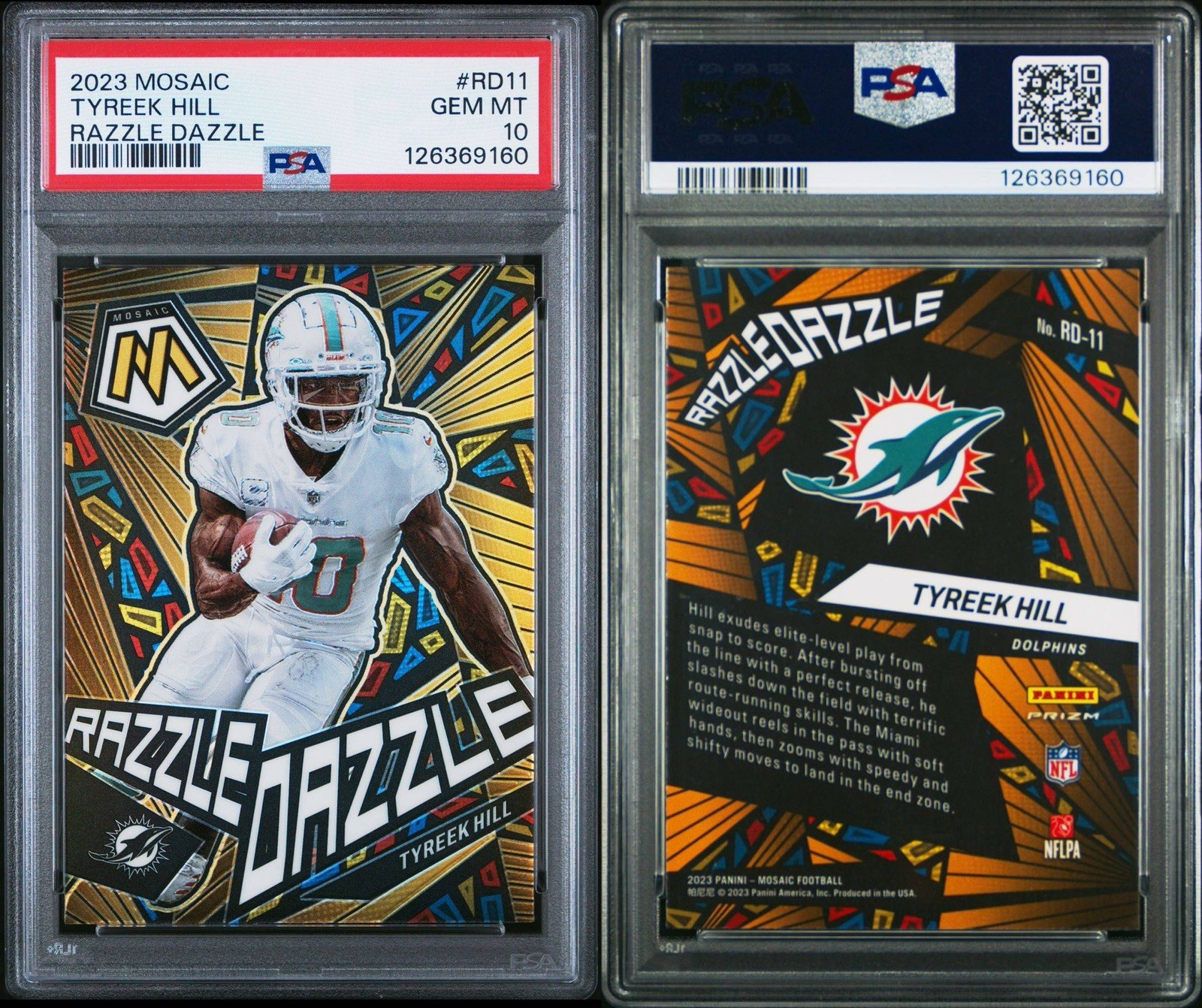 2023 PANINI Mosaic Tyreek Hill Razzle Dazzle Miami Dolphins PSA 10 view 3