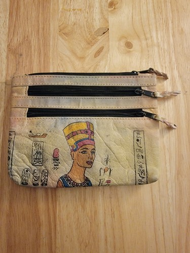 Egyptian Print Makeup Bag Multi-Zipper Cosmetic Pouch, Beige/Multicolor