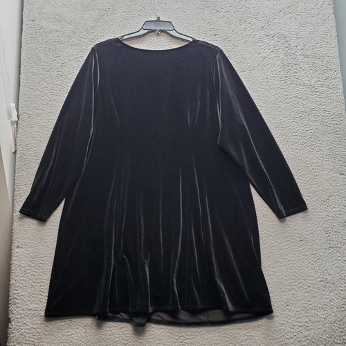 Quacker Factory Christmas Velvet Boho Dress Womens 2X Black Embroidered Flowers - Picture 2 of 6
