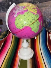 8" Fashion World Globe Pink w 14" White Metal Stand & Semi-Meridian Axis Ring